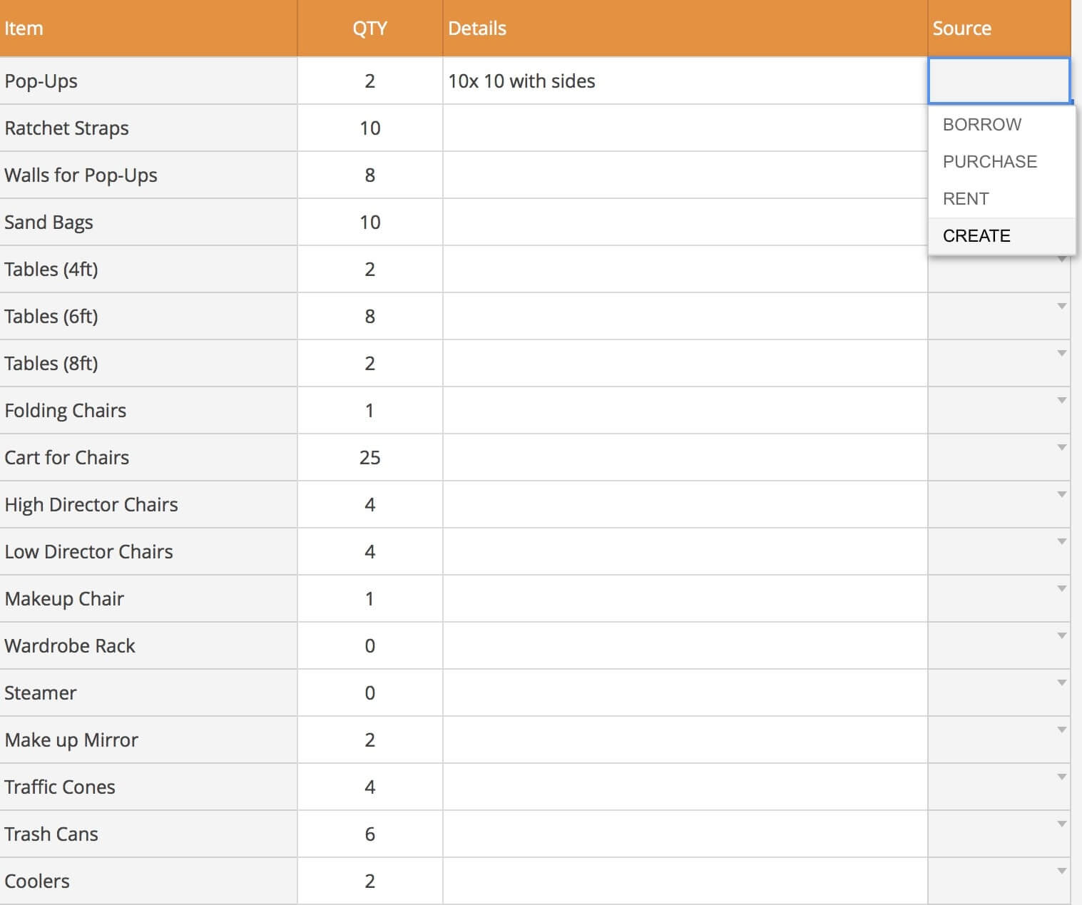 Expendables List Template - StudioBinder