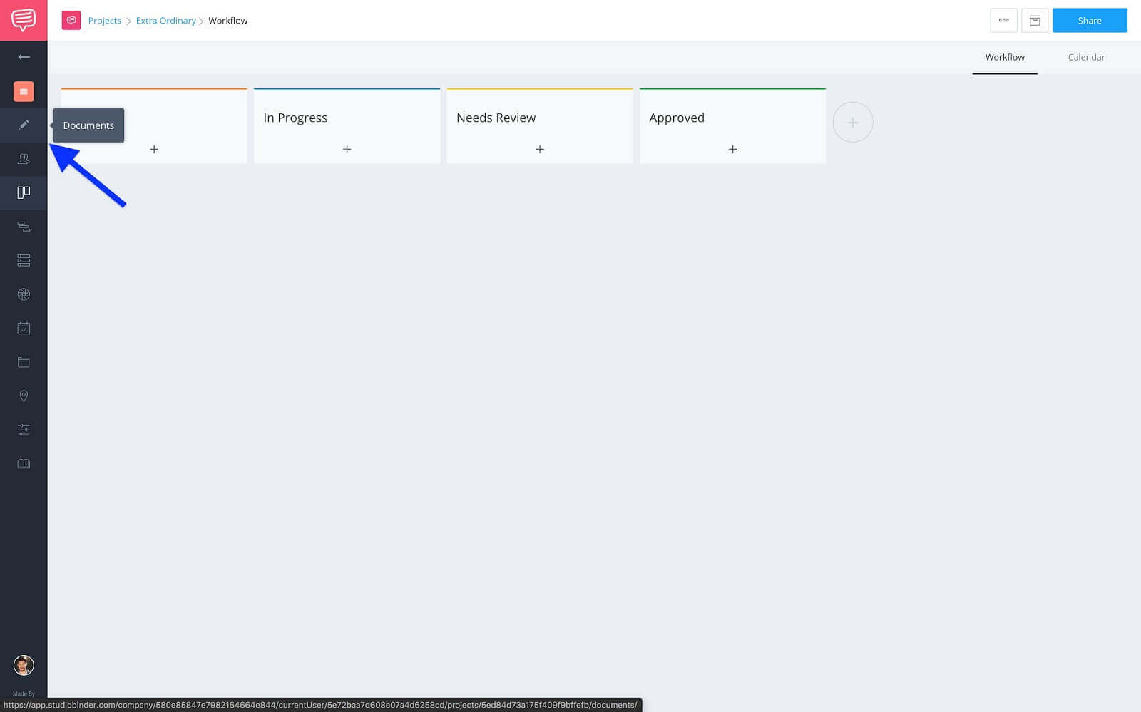 How To Set Up a Project for Success in StudioBinder - Navigation Sidebar - Documents Button