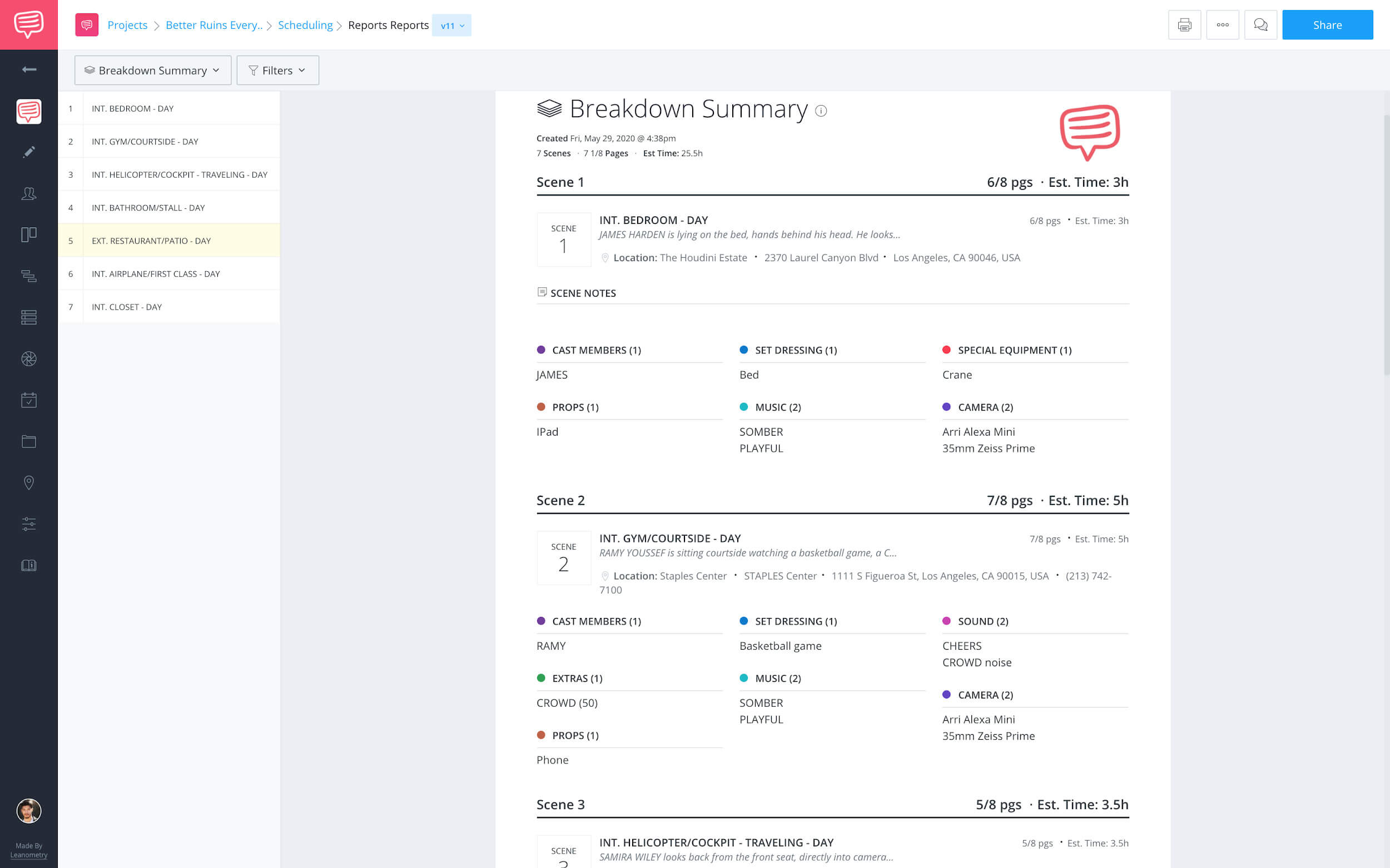 Reports page - Breakdown report