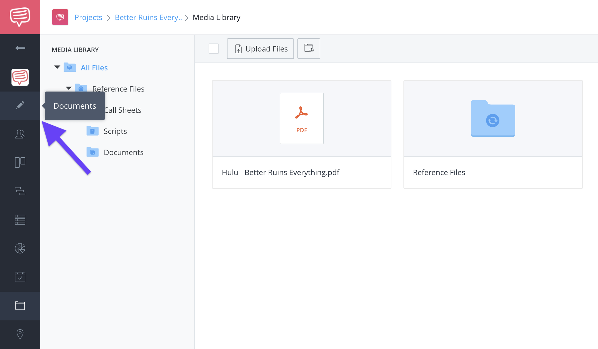 Navigation sidebar - Documents button