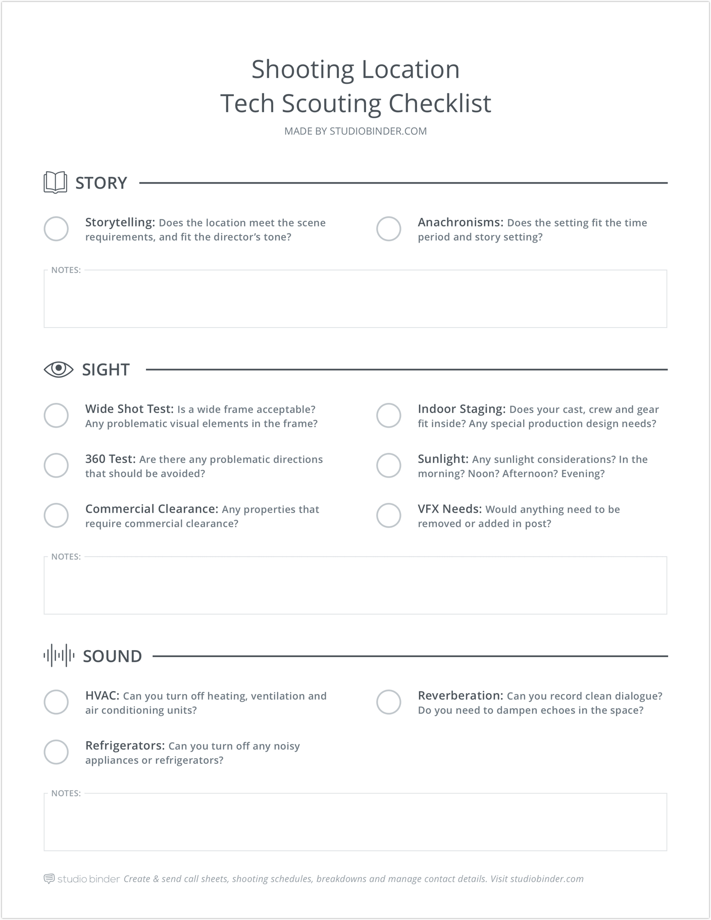 Shooting Location Tech Scouting Checklist - Page 1