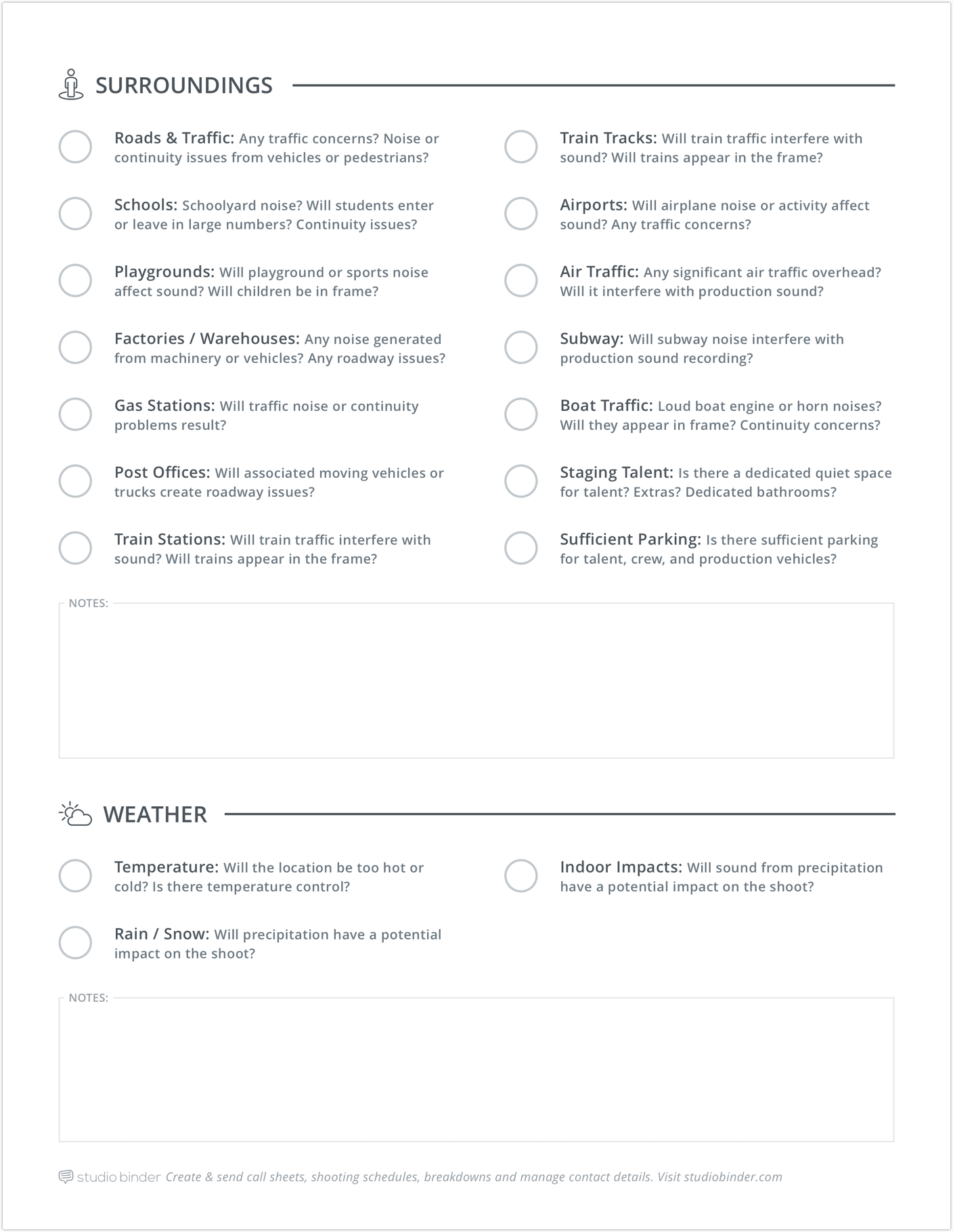 Shooting Location Tech Scouting Checklist - Page 2